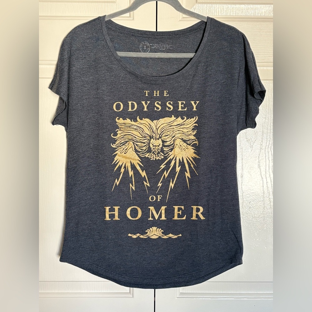Out of Print Blue "The Odyssey of Homer" Graphic Tee with Gold Print